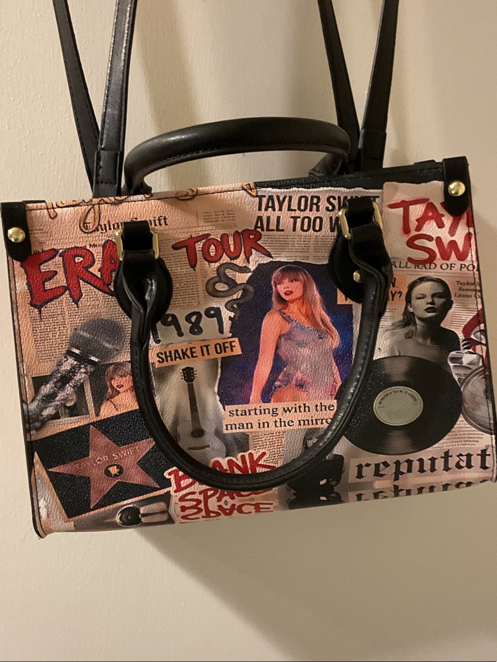 Taylor Swift Graphic Print Satchel Handbag - Pink & Black